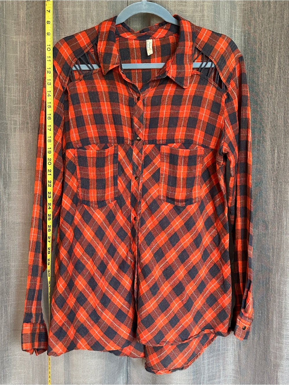 Free People Men's Orange and Black Plaid Button-Down Shirt